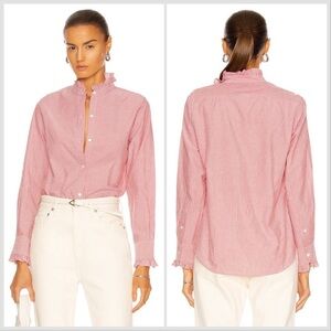 Nili Lotan Lydia ruffled Red striped poplin shirt Sz XS